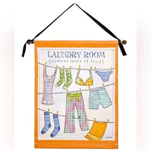 NWT Laundry Room endless loads of fun Canvas Wood Dowel Wall Hanging Home Decor